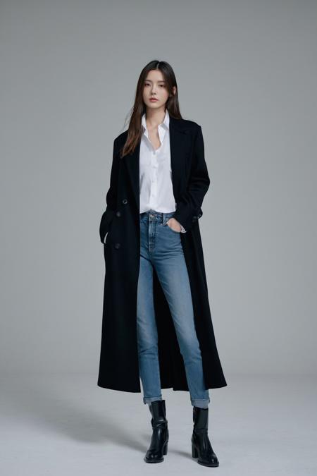 01434-2023-10-10-2869045458-ysygirl, Masterpiece, realism, (reality_1.3), a woman, long hair, model display, clothes display, black coat, white shirt, jeans.png